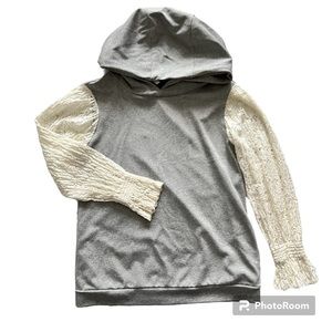 ZARA Women’s Cream Laced Sleeves Gray Hoodie Size XS